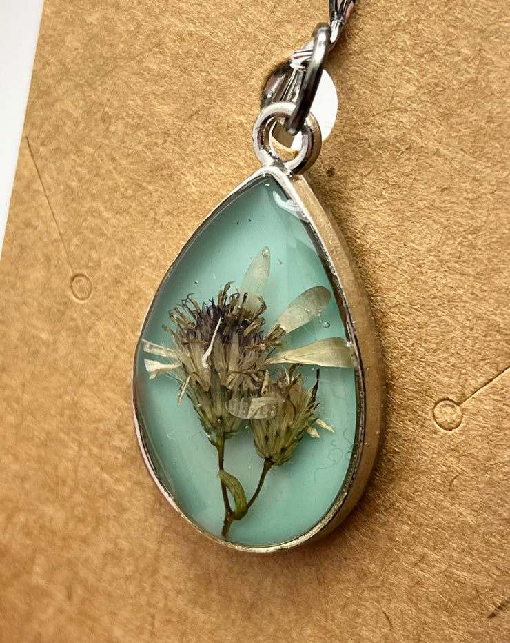 Real Flowers in Resin Pendant - With Silver Frame