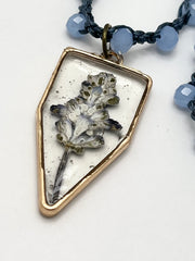 Real Flowers in Resin Necklace (short/choker) - Denim Blue and Real Lavender | Gold Frame