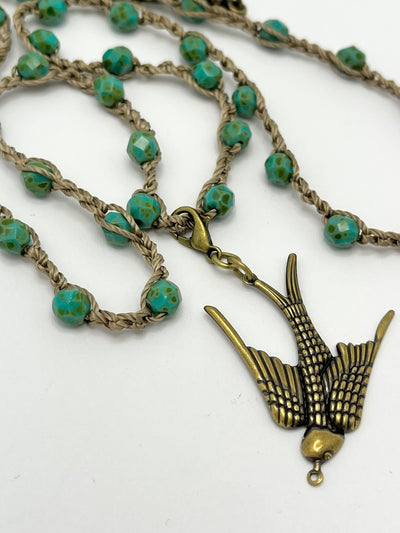 Bohemian Chic Mask Chain - Speckled Turquoise and Taupe