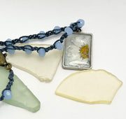 Real Flowers in Resin Necklace (short/choker) - Denim, Sky Blue and White | Silver Frame