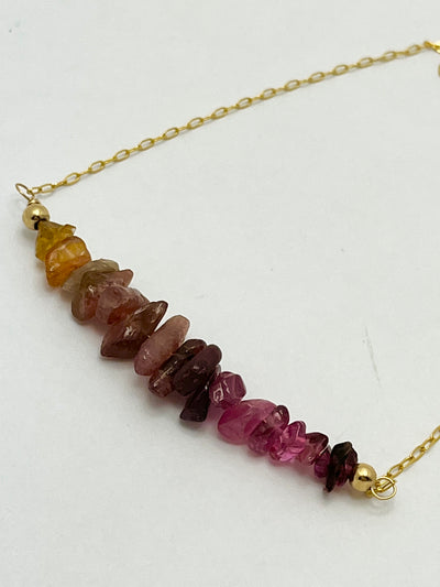 Ombré Pink-Amber tone Tourmaline Gold Filled Bar Necklace