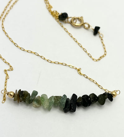 Ombré Green Tourmaline Gold Filled Bar Necklace