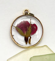 Real Flowers in Resin Pendant - Rose Bud in Clear Resin • Gold Frame