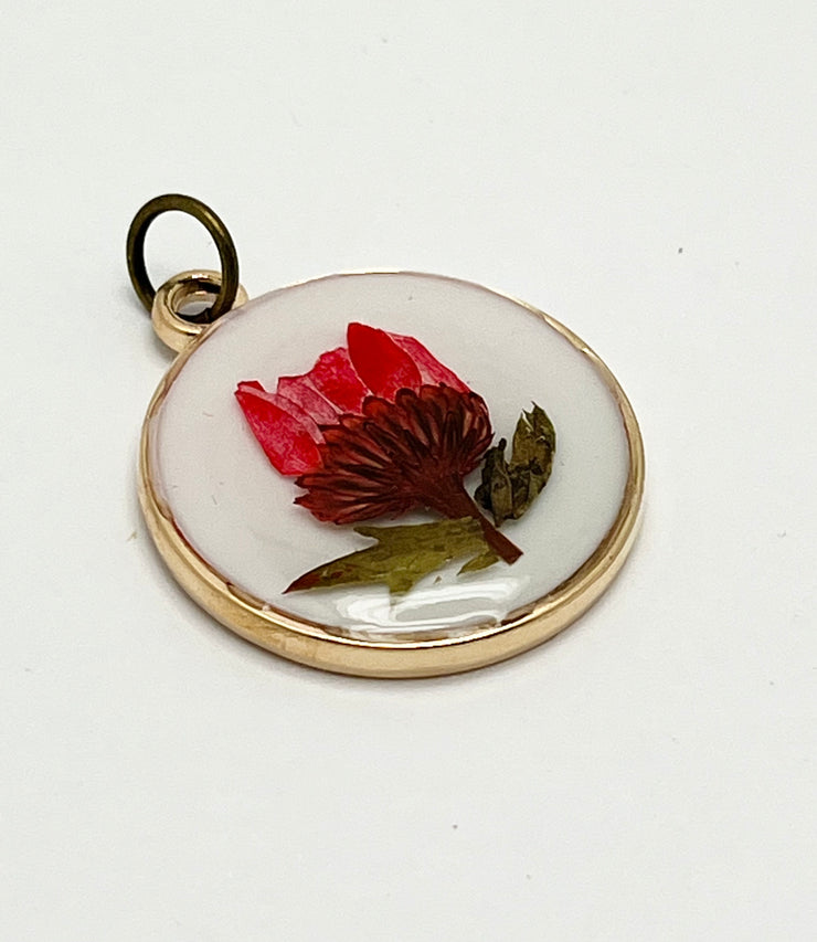 Real Flowers in Resin Pendant - Red flower ❤️ over 🤍 White Resin • Gold Frame