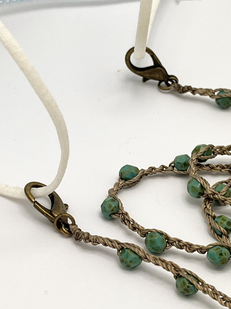 Bohemian Chic Mask Chain - Speckled Turquoise and Taupe