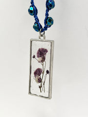 Real Flowers in Resin Necklace (short/choker) - Purple Flowers 💜 over Clear | Silver Frame