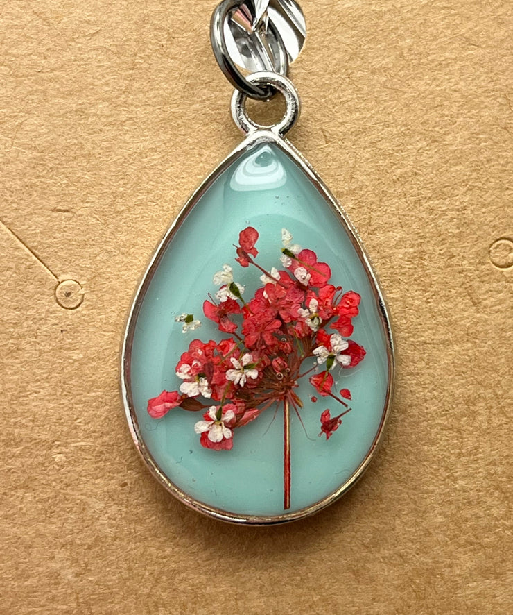 Real Flowers in Resin Pendant - With Silver Frame