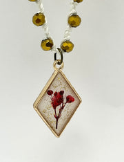 Real Flowers in Resin Necklace (short/choker) - Red Flowers ♥️ cream, gold | Gold Frame