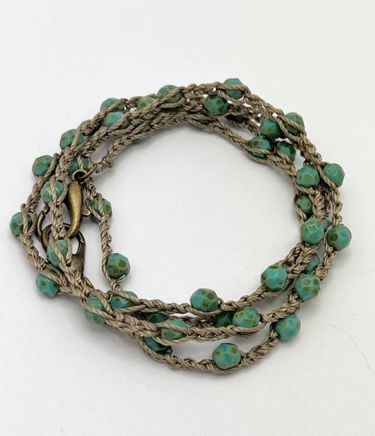 Bohemian Chic Mask Chain - Speckled Turquoise and Taupe