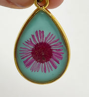 Real Flowers in Resin Pendant - 🌸+ Turquoise Resin with With Gold Frame