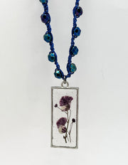 Real Flowers in Resin Necklace (short/choker) - Purple Flowers 💜 over Clear | Silver Frame