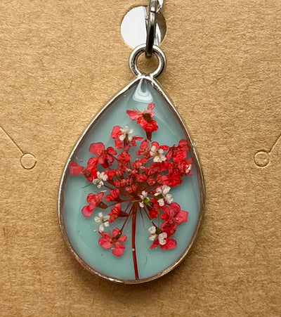 Real Flowers in Resin Pendant - With Silver Frame