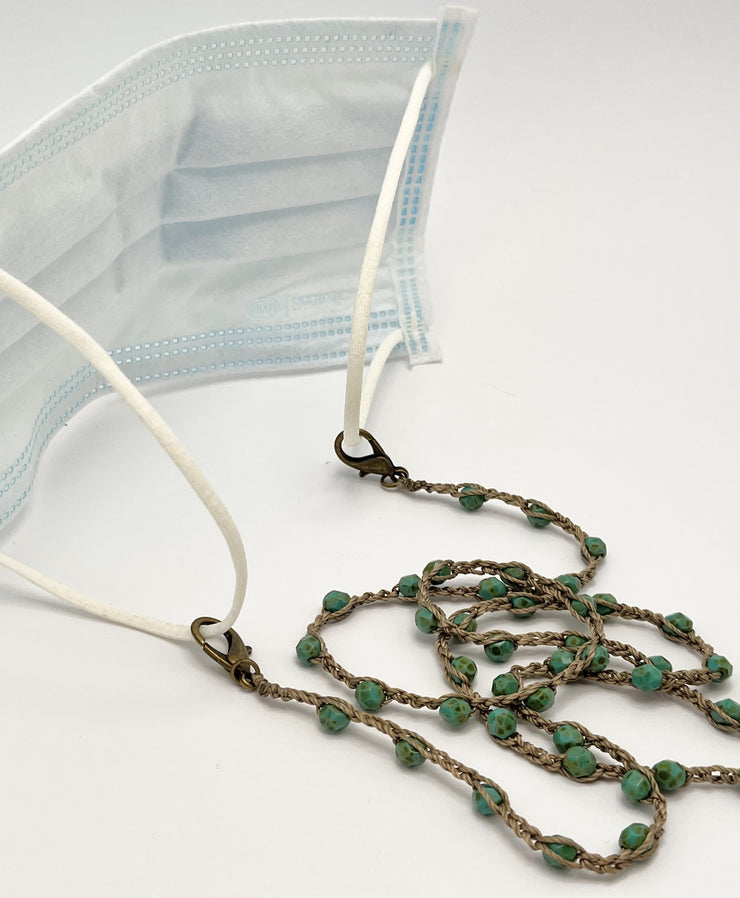 Bohemian Chic Mask Chain - Speckled Turquoise and Taupe