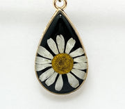 Real Flowers in Resin Pendant -  Echinacea flower over Black Resin • Gold Frame