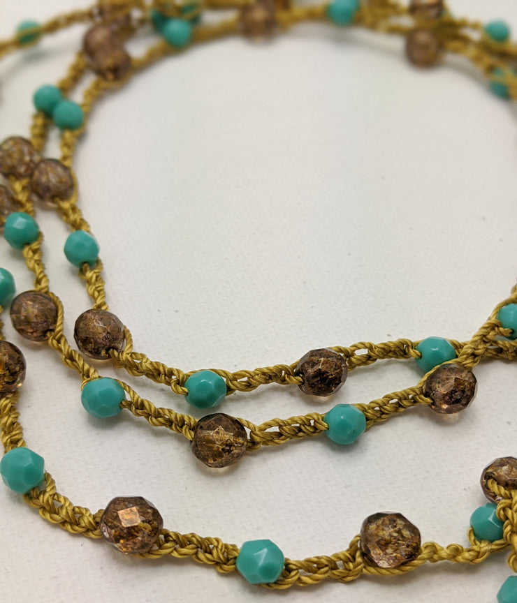 Bohemian Chic Lariat - Sandy Beach - In gold tones and turquoise