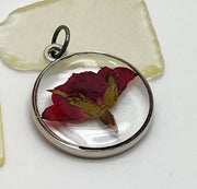 Real Flowers in Resin Pendant - Rose Bud in Clear Resin • Silver Frame