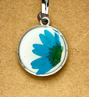 Real Flowers in Resin Pendant - Blue flower 💙 over White 🤍, Silver Frame