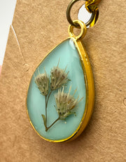 Real Flowers in Resin Pendant - With Gold Frame