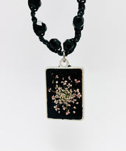 Real Flowers in Resin Necklace (short/choker) - Mauve Pink 🌸 Black 🖤 | Silver Frame