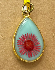 Real Flowers in Resin Pendant - ❤️+ Turquoise Background with With Gold Frame