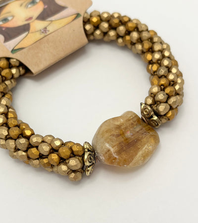 CITRINE gemstone beaded rope bangle (size S/M)