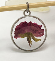 Real Flowers in Resin Pendant - Rose Bud in Clear Resin • Silver Frame