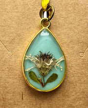 Real Flowers in Resin Pendant - With Gold Frame