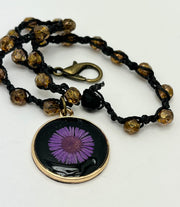 Real Flowers in Resin Necklace (short/choker) - Purple Flower 💜 over Black 🖤| Gold Frame