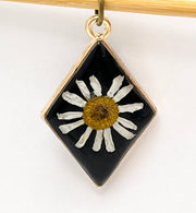 Real Flowers in Resin Pendant - 🤍 Echinacea Flower over Black Resin • Gold Frame