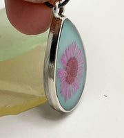 Real Flowers in Resin Pendant - 🌸+ Turquoise Background with With Silver Frame