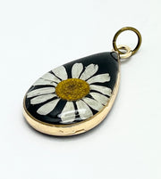 Real Flowers in Resin Pendant -  Echinacea flower over Black Resin • Gold Frame