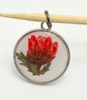 Real Flowers in Resin Pendant - Red flower ❤️ over 🤍 White Resin • Silver Frame