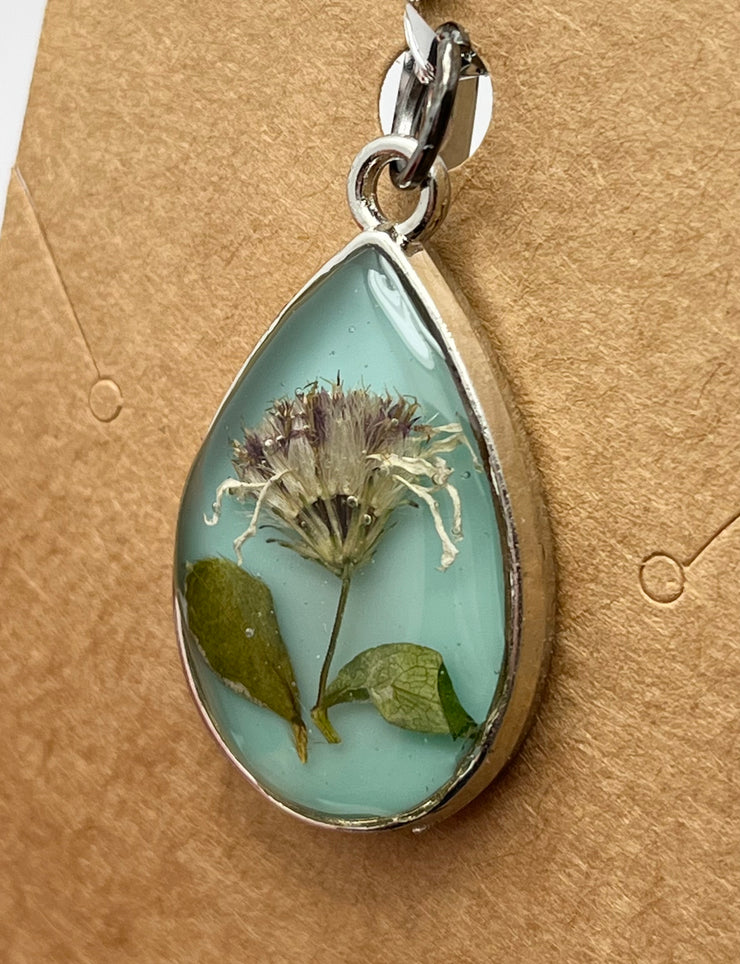 Real Flowers in Resin Pendant - With Silver Frame