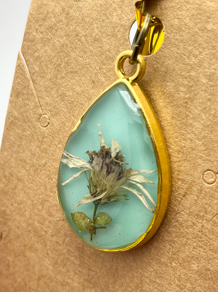 Real Flowers in Resin Pendant - With Gold Frame