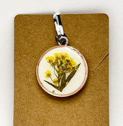 Real Flowers in Resin Pendant - Yellow flower 💛 over White 🤍, Silver Frame