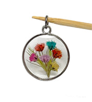 Real Flowers in Resin Pendant - Happy Flower Bouquet 💐 over 🤍 White Resin • Silver Frame