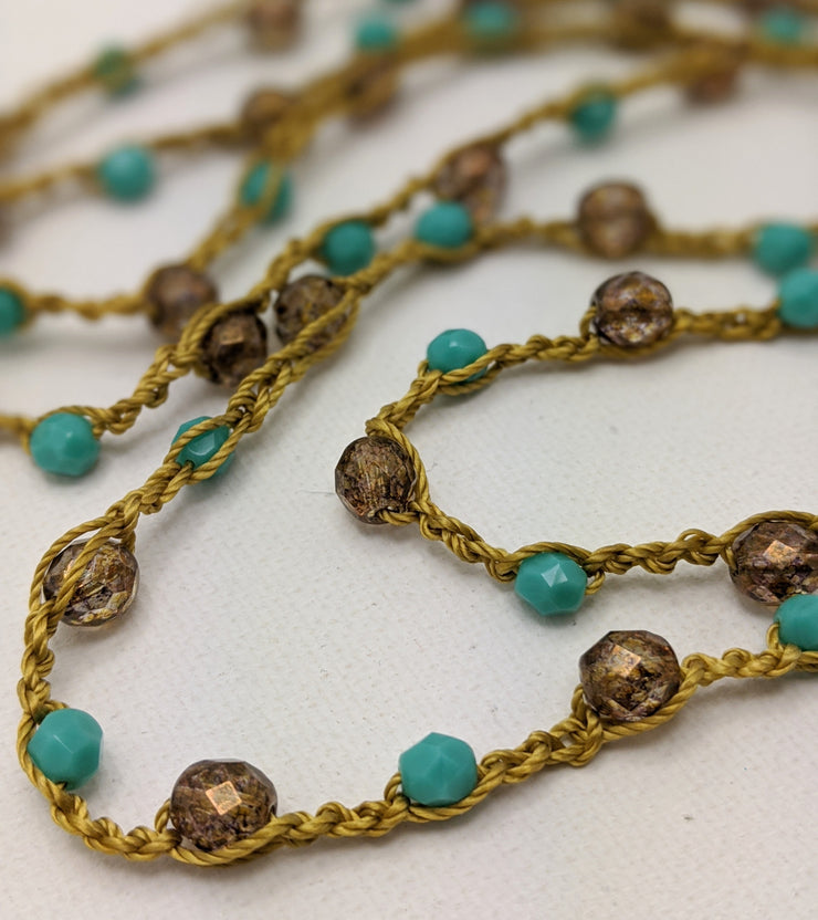 Bohemian Chic Lariat - Sandy Beach - In gold tones and turquoise