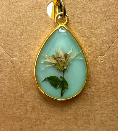 Real Flowers in Resin Pendant - With Gold Frame