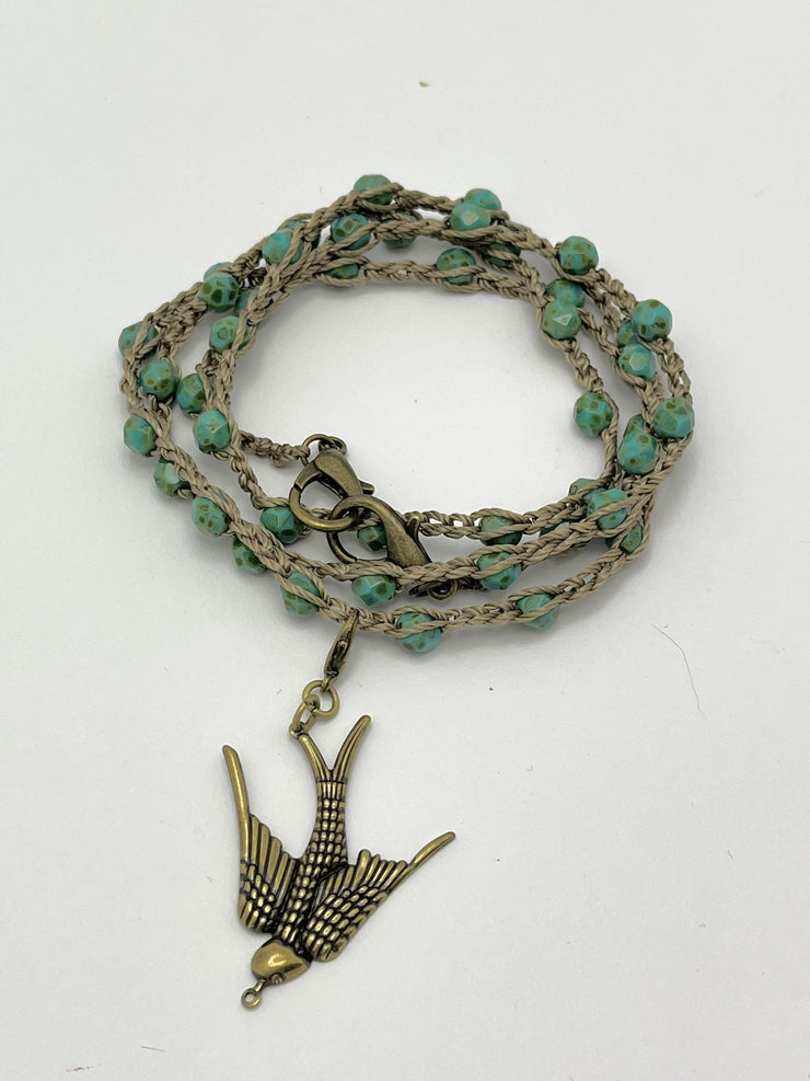 Bohemian Chic Mask Chain - Speckled Turquoise and Taupe