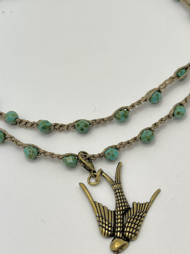 Bohemian Chic Mask Chain - Speckled Turquoise and Taupe