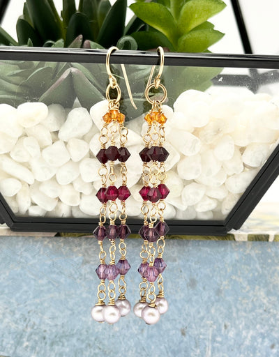 Amber 💛 Purple 💜 Ruby ♥️ Gold Earrings- Pearls • Crystal • Gold Filled