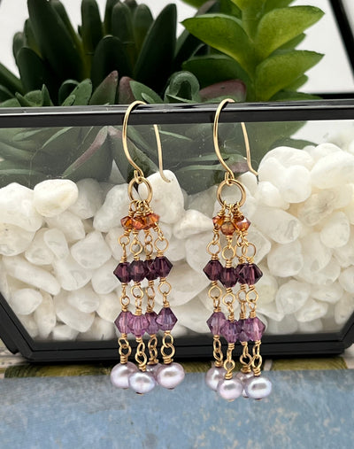 Amber 💛 Purple 💜 Gold Earrings- Pearls • Crystal • Gold Filled