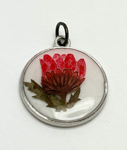 Real Flowers in Resin Pendant - Red flower ❤️ over 🤍 White Resin • Silver Frame