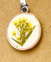 Real Flowers in Resin Pendant - Yellow flower 💛 over White 🤍, Silver Frame