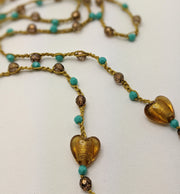 Bohemian Chic Lariat - Sandy Beach - In gold tones and turquoise