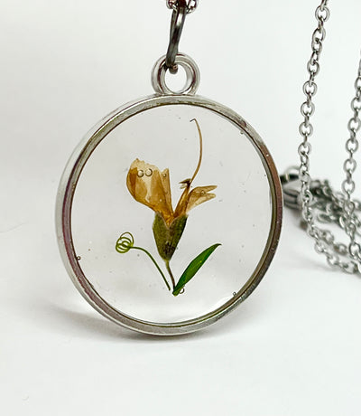 FLOWERS of ISRAEL 🇮🇱: Real Flowers from Israel in Clear Resin • Silver Frame • Necklace