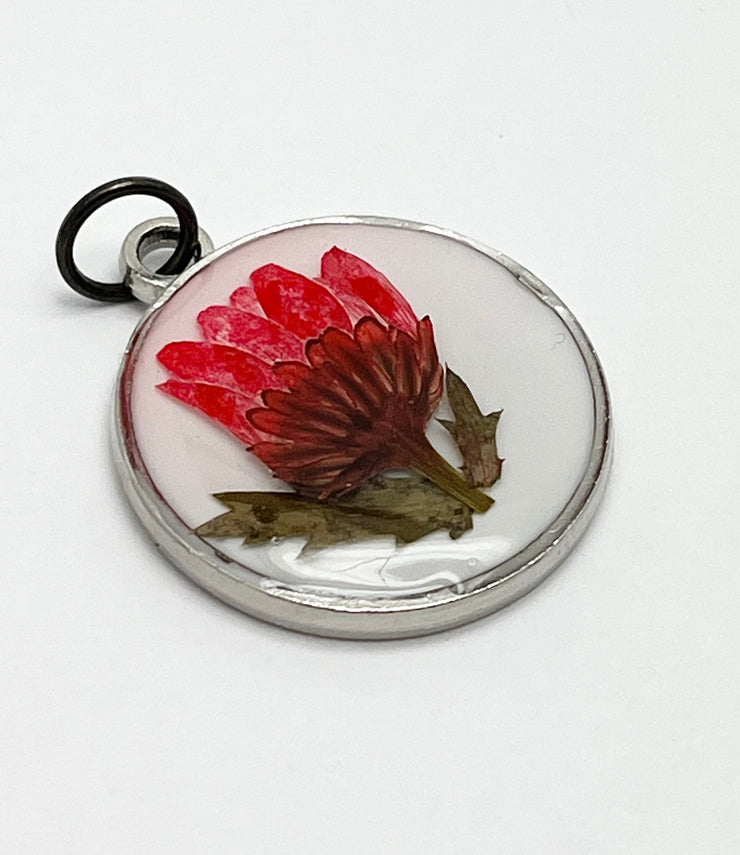 Real Flowers in Resin Pendant - Red flower ❤️ over 🤍 White Resin • Silver Frame