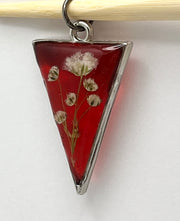 Real Flowers in Resin Pendant - White Flowers 🤍 Translucent Red Resin ❤️• Silver Frame