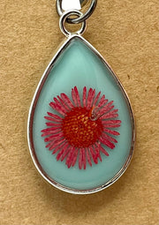 Real Flowers in Resin Pendant - ❤️+ Turquoise Background with With Silver Frame