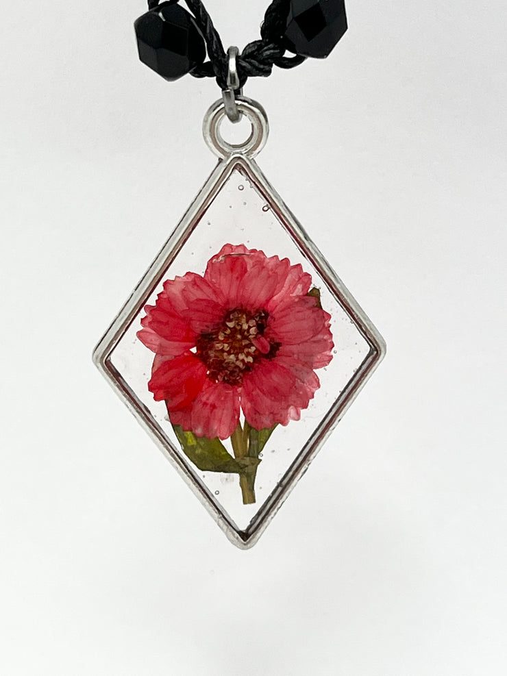 Real Flowers in Resin Necklace (short/choker) - Light Red Flower ♥️ over Clear | Silver Frame